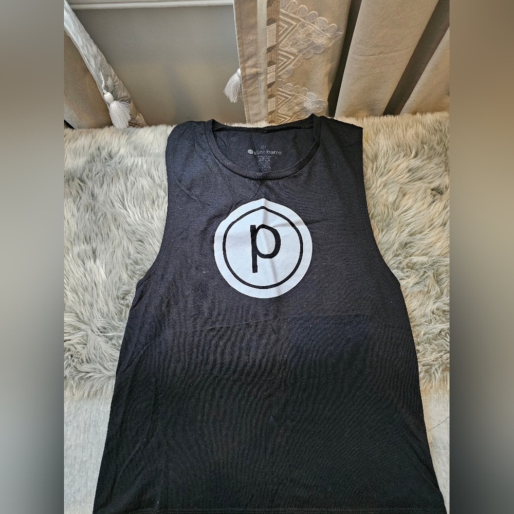 Pure Barre Black Sleeveless Shirt with Light Blue Logo
